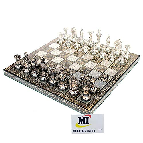 Metallic India Sammler Premium-Messing Schach Brettspiel Set + Alle Messingstücke in Handarbeit Schachbrett von Metallic India