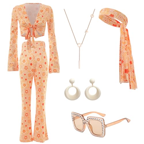 Hippie Kostüm Damen Set (Orange, L) von Metaparty