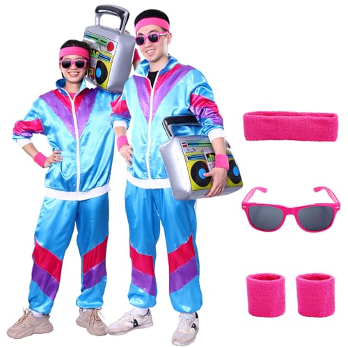 Metaparty 80er-Jahre-Kostüm-Set, Unisex, blauer Trainingsanzug, 80er-Jahre-Kostüm für Halloween, Karneval, Partys (XL) von Metaparty