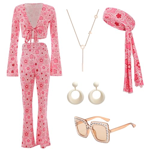 Metaparty Hippie Kostüm Damen Set (Rosa, L) von Metaparty