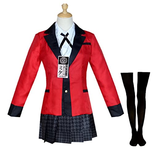 Metaparty Kakegurui Jabami Yumeko Yomozuki Runa JK Cosplay, Japanische Schuluniform Outfit Kleid, Anime Kostüm Anzug 6-teiliges Set, Komplettset Runa Mantel Cosplay für Karneval Party,L von Metaparty