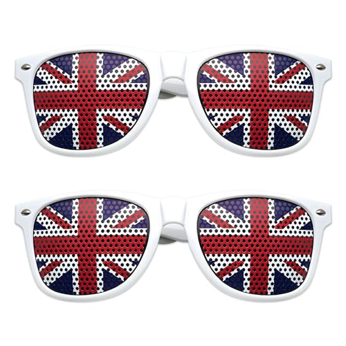Metaparty Union-Jack-Brille, 2-teiliges Set, Sonnenbrille mit britischer Flagge, farbige Union-Jack-Sonnenbrille, klassischer Stil für Feiertag, 90er-Jahre-Musiksymbole, VE-Tag und andere von Metaparty