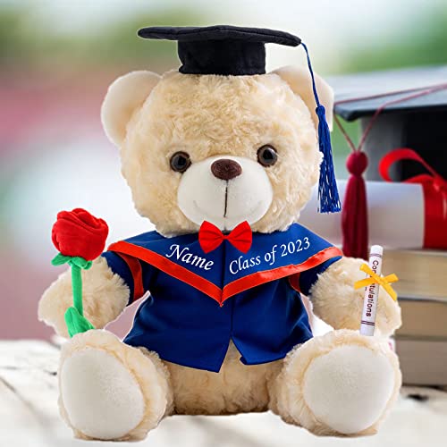 Abschlussgeschenke für sie Personalisierter Teddybär mit Text, Personalisierte Geschenke mit Rose & Bow Abschlussgeschenke für ihn Oberschule/ Hochschule/ Meister Abschlussgeschenke (20cm-Weiß-Text) von MeterBear