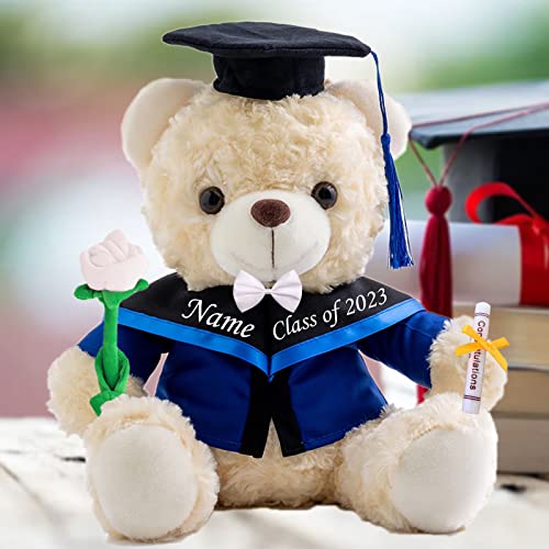 Abschlussgeschenke für sie Personalisierter Teddybär mit Text, Personalisierte Geschenke mit Rose & Bow Abschlussgeschenke für ihn Oberschule/ Hochschule/ Meister Abschlussgeschenke (20cm-Weiß-Text) von MeterBear