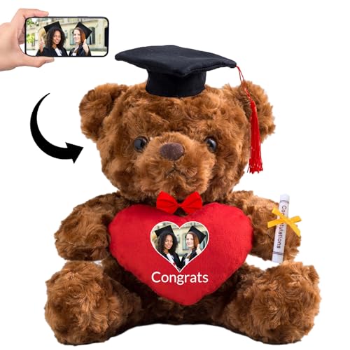 GraduationBär mit Herz Personalisierte Graduation Geschenke mit benutzerdefinierten Text+Foto, Teddybär als Schulabschluss Geschenk für Ihn 2024 Oberschule Graduation Geschenke (Text+Foto-20cm) von MeterBear