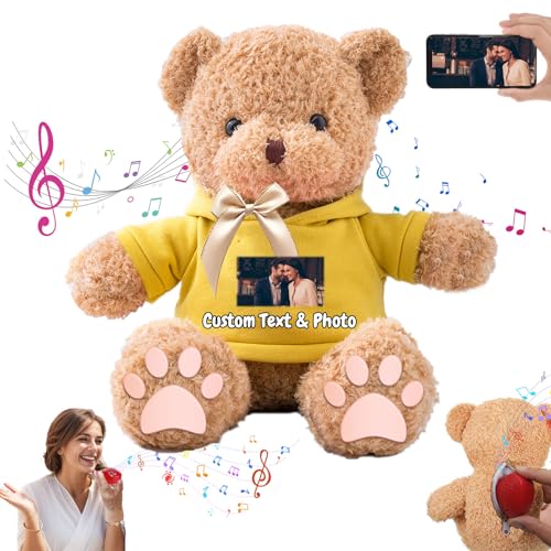 MeterBear Personalisierte Geschenke Teddybär mit Aufzeichnung für Kinder Erwachsene, Personalisierte Bär Plüschtiere mit Schleife als Besondere Geschenke für Valentinstag Weihnachten (40cm-Foto+Text) von MeterBear