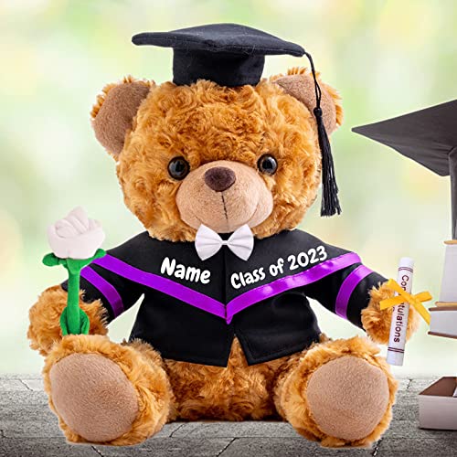 MeterBear Personalisierte Geschenke Teddybär mit Text, GraduationBär Abschluss 2024 Teddybär mit Rose & Bow für Graduation 2024 Schulabschluss Geschenk für Sie 2024 Oberschule/Hochschule (20cm-Text) von MeterBear