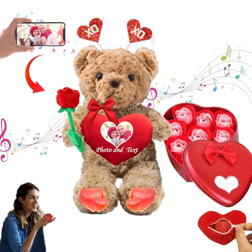 MeterBear Personalisierte Teddybär Valentinstag mit Herz für Männer Frauen, Valentine Teddybär mit Foto+Text, Personalisierte Geschenke Kinder Erwachsene (26 cm) von MeterBear