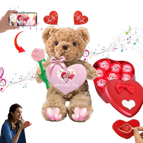 MeterBear Personalisierte Teddybär Valentinstag mit Herz für Männer Frauen, Valentine Teddybär mit Foto+Text, Personalisierte Geschenke Kinder Erwachsene (26 cm) von MeterBear