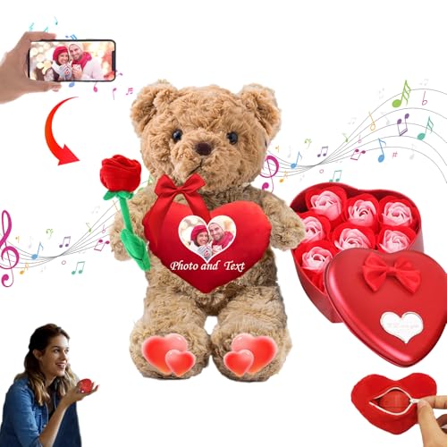 MeterBear Personalisierte Teddybär Valentinstag mit Herz für Männer Frauen, Valentine Teddybär mit Foto+Text, Personalisierte Geschenke Kinder Erwachsene (26 cm) von MeterBear