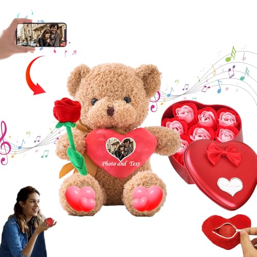 MeterBear Personalisierte Teddybär Valentinstag mit Herz für Sie Ihn, Plüschtiere Valentine Teddybär mit Foto+Text, Personalisierte Geschenke Geburtstag (30 cm) von MeterBear