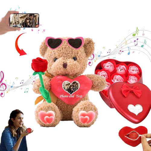 MeterBear Personalisierte Teddybär Valentinstag mit Herz für Sie Ihn, Plüschtiere Valentine Teddybär mit Foto+Text, Personalisierte Geschenke Geburtstag (30 cm) von MeterBear