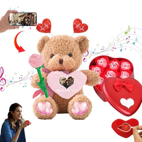 MeterBear Personalisierte Teddybär Valentinstag mit Herz für Sie Ihn, Plüschtiere Valentine Teddybär mit Foto+Text, Personalisierte Geschenke Geburtstag (30 cm) von MeterBear