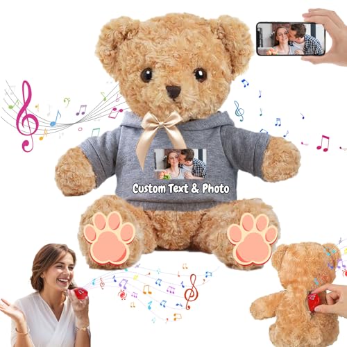 MeterBear Personalisierter Teddybär mit Aufzeichnung für Frauen Männer, Personalisierte Plüschbär mit Schleife Plüschtiere mit Foto+Text als Geschenk für Weihnachten Valentinstag (30cm-Foto+Text) von MeterBear