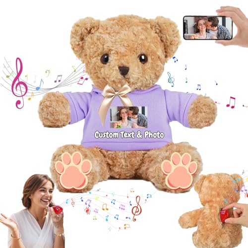 MeterBear Personalisierter Teddybär mit Aufzeichnung für Frauen Männer, Personalisierte Plüschbär mit Schleife Plüschtiere mit Foto+Text als Geschenk für Weihnachten Valentinstag (30cm-Foto+Text) von MeterBear