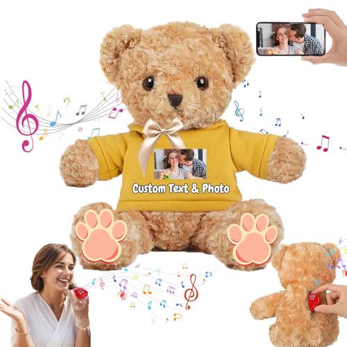 MeterBear Personalisierter Teddybär mit Aufzeichnung für Frauen Männer, Personalisierte Plüschbär mit Schleife Plüschtiere mit Foto+Text als Geschenk für Weihnachten Valentinstag (30cm-Foto+Text) von MeterBear