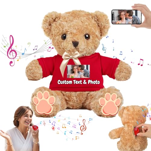 MeterBear Personalisierter Teddybär mit Aufzeichnung für Frauen Männer, Personalisierte Plüschbär mit Schleife Plüschtiere mit Foto+Text als Geschenk für Weihnachten Valentinstag (30cm-Foto+Text) von MeterBear