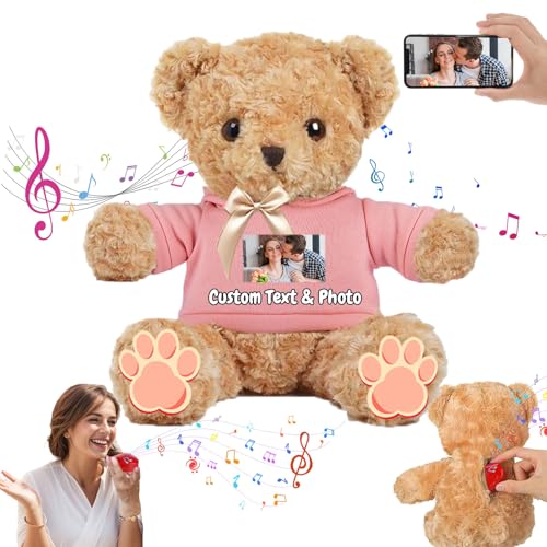 MeterBear Personalisierter Teddybär mit Aufzeichnung für Frauen Männer, Personalisierte Plüschbär mit Schleife Plüschtiere mit Foto+Text als Geschenk für Weihnachten Valentinstag (40cm-Foto+Text) von MeterBear