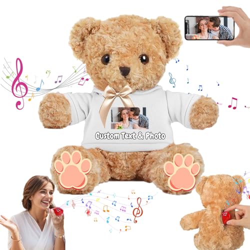 MeterBear Personalisierter Teddybär mit Aufzeichnung für Frauen Männer, Personalisierte Plüschbär mit Schleife Plüschtiere mit Foto+Text als Geschenk für Weihnachten Valentinstag (40cm-Foto+Text) von MeterBear