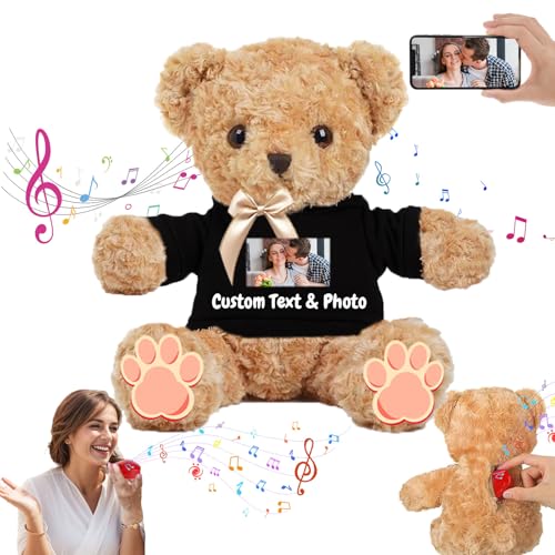 MeterBear Personalisierter Teddybär mit Aufzeichnung für Frauen Männer, Personalisierte Plüschbär mit Schleife Plüschtiere mit Foto+Text als Geschenk für Weihnachten Valentinstag (40cm-Foto+Text) von MeterBear