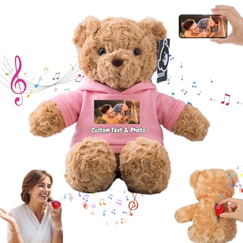 MeterBear Personalisierter Teddybär mit Aufzeichnung für Frauen Männer, Personalisierte Plüschbär mit Schleife mit Foto+Text als Geschenk für Weihnachten Valentinstag (26cm-Foto+Text) von MeterBear