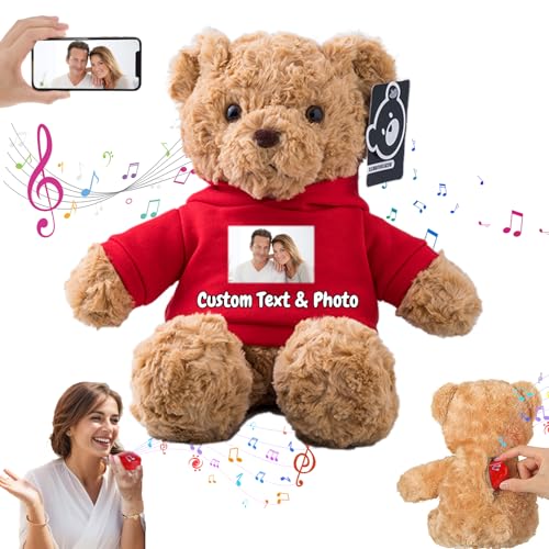 MeterBear Personalisierter Teddybär mit Aufzeichnung für Frauen Männer, Personalisierte Plüschbär mit Schleife mit Foto+Text als Geschenk für Weihnachten Valentinstag (26cm-Foto+Text) von MeterBear