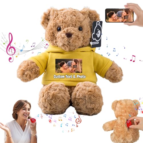 MeterBear Personalisierter Teddybär mit Aufzeichnung für Frauen Männer, Personalisierte Plüschbär mit Schleife mit Foto+Text als Geschenk für Weihnachten Valentinstag (26cm-Foto+Text) von MeterBear