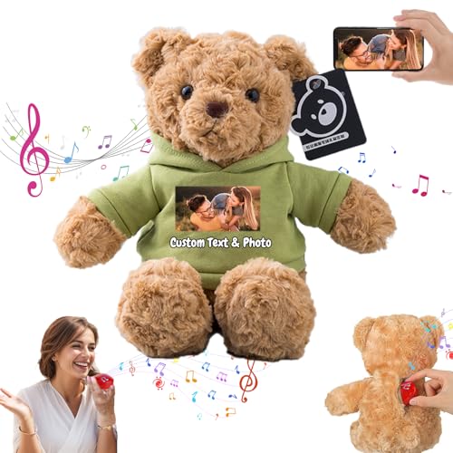 MeterBear Personalisierter Teddybär mit Aufzeichnung für Frauen Männer, Personalisierte Plüschbär mit Schleife mit Foto+Text als Geschenk für Weihnachten Valentinstag (26cm-Foto+Text) von MeterBear