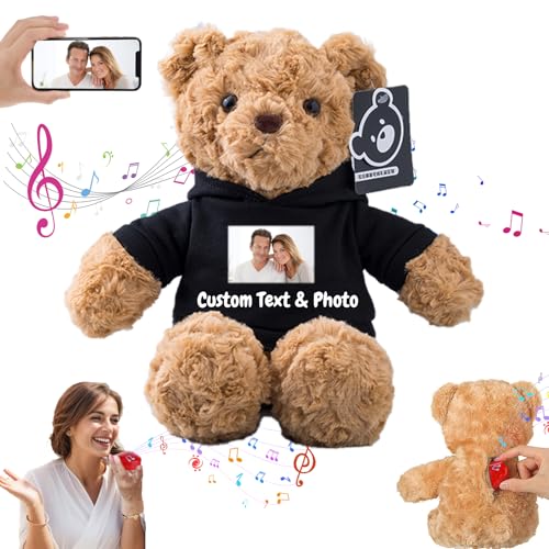 MeterBear Personalisierter Teddybär mit Aufzeichnung für Frauen Männer, Personalisierte Plüschbär mit Schleife mit Foto+Text als Geschenk für Weihnachten Valentinstag (26cm-Foto+Text) von MeterBear