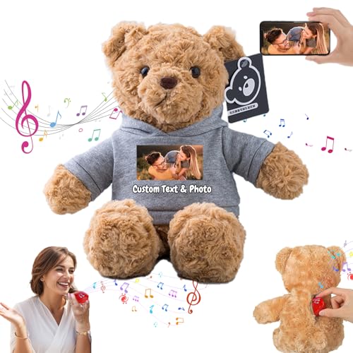 MeterBear Personalisierter Teddybär mit Aufzeichnung für Frauen Männer, Personalisierte Plüschbär mit Schleife mit Foto+Text als Geschenk für Weihnachten Valentinstag (26cm-Foto+Text) von MeterBear