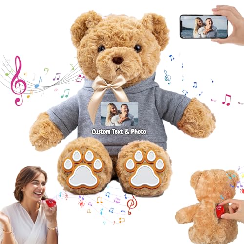 MeterBear Personalisierter Teddybär mit Aufzeichnung für Sie Ihn, Personalisierte Geschenke Teddybär mit Foto+Text als Besondere Geschenke für Valentinstag Weihnachten Geburtstag (26cm-Foto+Text) von MeterBear