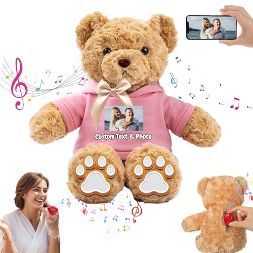 MeterBear Personalisierter Teddybär mit Aufzeichnung für Sie Ihn, Personalisierte Geschenke Teddybär mit Foto+Text als Besondere Geschenke für Valentinstag Weihnachten Geburtstag (26cm-Foto+Text) von MeterBear