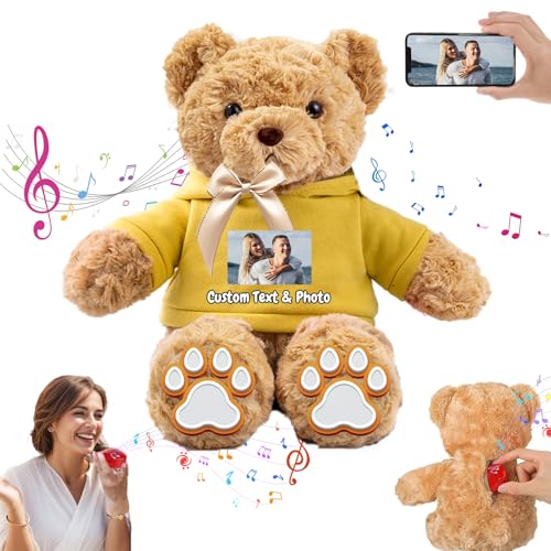 MeterBear Personalisierter Teddybär mit Aufzeichnung für Sie Ihn, Personalisierte Geschenke Teddybär mit Foto+Text als Besondere Geschenke für Valentinstag Weihnachten Geburtstag (32cm-Foto+Text) von MeterBear