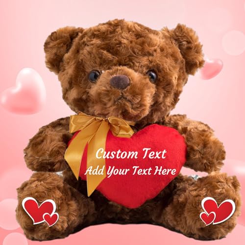 MeterBear Personalisierter Teddybär mit Herz, Teddybär mit Text Auf Herz, ValentinsGeschenke für sie Geschenke für Frauen Weihnachten Geburtstagsgeschenk für ihn Es Mir Leid Geschenke für sie (25cm) von MeterBear