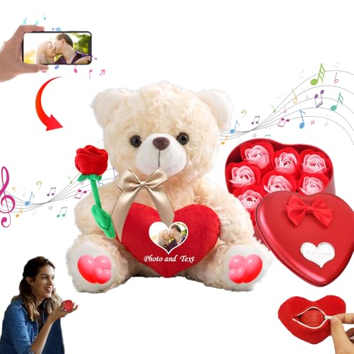 MeterBear Personalisierter Teddybär mit Herz für Ihn Sie Valentinstag Teddybär mit Foto+Text, Personalisierte Geschenke Valentine Teddybär als besondere Geschenke zum Valentinstag (20 cm) von MeterBear