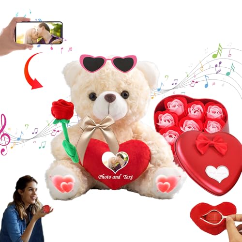 MeterBear Personalisierter Teddybär mit Herz für Ihn Sie Valentinstag Teddybär mit Foto+Text, Personalisierte Geschenke Valentine Teddybär als besondere Geschenke zum Valentinstag (20 cm) von MeterBear