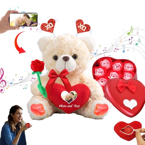 MeterBear Personalisierter Teddybär mit Herz für Ihn Sie Valentinstag Teddybär mit Foto+Text, Personalisierte Geschenke Valentine Teddybär als besondere Geschenke zum Valentinstag (20 cm) von MeterBear