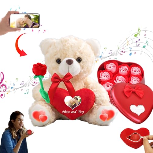 MeterBear Personalisierter Teddybär mit Herz für Ihn Sie Valentinstag Teddybär mit Foto+Text, Personalisierte Geschenke Valentine Teddybär als besondere Geschenke zum Valentinstag (20 cm) von MeterBear