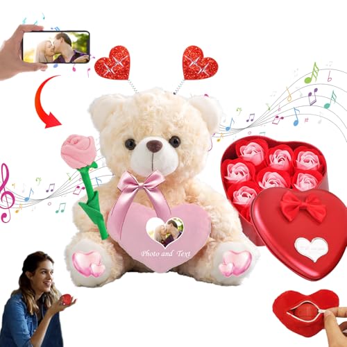 MeterBear Personalisierter Teddybär mit Herz für Ihn Sie Valentinstag Teddybär mit Foto+Text, Personalisierte Geschenke Valentine Teddybär als besondere Geschenke zum Valentinstag (20 cm) von MeterBear