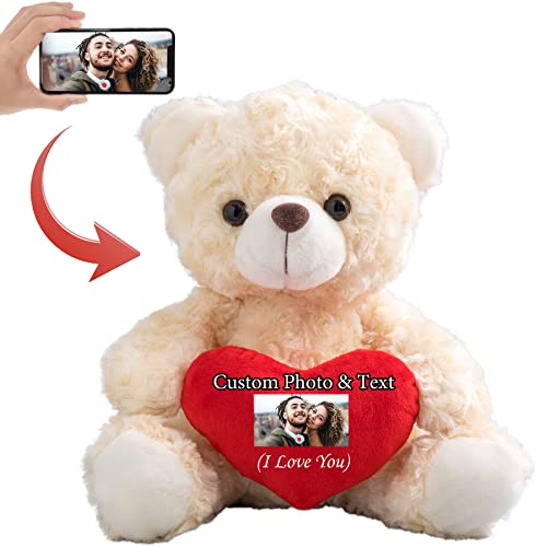 MeterBear Personalisierter Teddybär mit Text+ Foto Auf Herz, ValentinsGeschenke für sie Geschenke für Frauen Weihnachten Geburtstagsgeschenk für ihn Es Mir Leid Geschenke für sie (20cm) von MeterBear