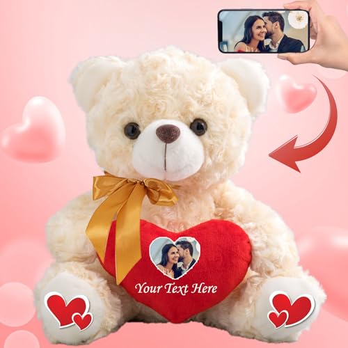 MeterBear Personalisierter Teddybär mit Text+ Foto Auf Herz, ValentinsGeschenke für sie Geschenke für Frauen Weihnachten Geburtstagsgeschenk für ihn Es Mir Leid Geschenke für sie (20cm) von MeterBear