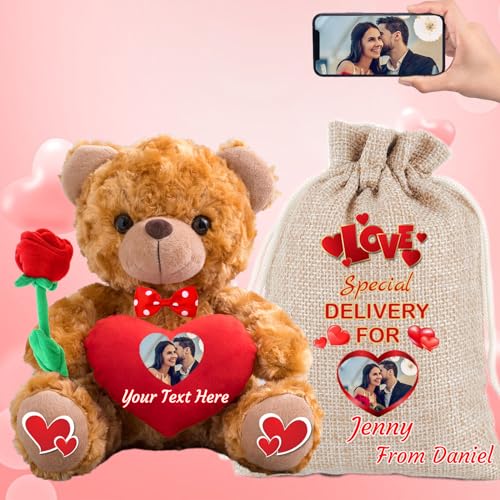 MeterBear Personalisierter Teddybär mit Text+ Foto Auf Herz, ValentinsGeschenke für sie Geschenke für Frauen Weihnachten Geburtstagsgeschenk für ihn Es Mir Leid Geschenke für sie (20cm) von MeterBear