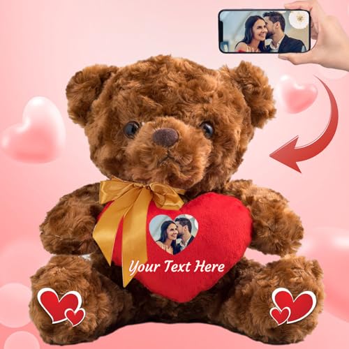 MeterBear Personalisierter Teddybär mit Text+ Foto Auf Herz, ValentinsGeschenke für sie Geschenke für Frauen Weihnachten Geburtstagsgeschenk für ihn Es Mir Leid Geschenke für sie (20cm) von MeterBear