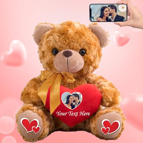 MeterBear Personalisierter Teddybär mit Text+ Foto Auf Herz, ValentinsGeschenke für sie Geschenke für Frauen Weihnachten Geburtstagsgeschenk für ihn Es Mir Leid Geschenke für sie (20cm) von MeterBear