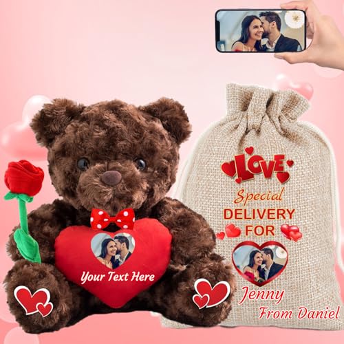 MeterBear Personalisierter Teddybär mit Text+ Foto Auf Herz, ValentinsGeschenke für sie Geschenke für Frauen Weihnachten Geburtstagsgeschenk für ihn Es Mir Leid Geschenke für sie (25cm) von MeterBear