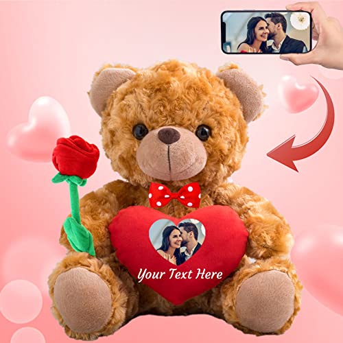 MeterBear Personalisierter Teddybär mit Text+ Foto Auf Herz, ValentinsGeschenke für sie Geschenke für Frauen Weihnachten Geburtstagsgeschenk für ihn Es Mir Leid Geschenke für sie (25cm) von MeterBear