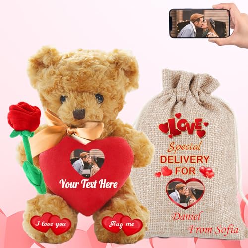 MeterBear Personalisierter Teddybär mit Text+ Foto Auf Herz, ValentinsGeschenke für sie Geschenke für Frauen Weihnachten Geburtstagsgeschenk für ihn Es Mir Leid Geschenke für sie (40cm) von MeterBear