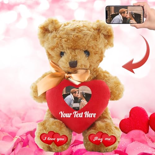 MeterBear Personalisierter Teddybär mit Text+ Foto Auf Herz, ValentinsGeschenke für sie Geschenke für Frauen Weihnachten Geburtstagsgeschenk für ihn Es Mir Leid Geschenke für sie (40cm) von MeterBear