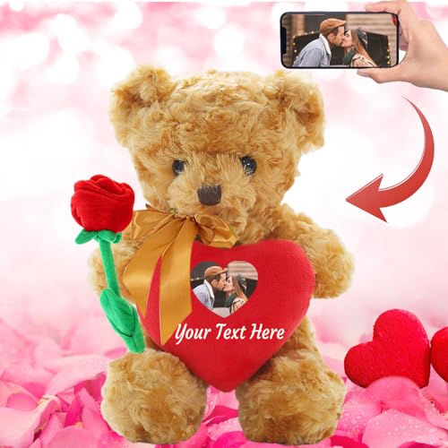 MeterBear Personalisierter Teddybär mit Text+ Foto Auf Herz, ValentinsGeschenke für sie Geschenke für Frauen Weihnachten Geburtstagsgeschenk für ihn Es Mir Leid Geschenke für sie (40cm) von MeterBear