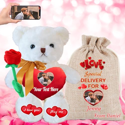 MeterBear Personalisierter Teddybär mit Text+ Foto Auf Herz, ValentinsGeschenke für sie Geschenke für Frauen Weihnachten Geburtstagsgeschenk für ihn Es Mir Leid Geschenke für sie (40cm) von MeterBear